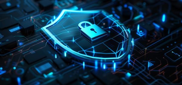 cyber-security-concept-digital-art 3D illustration of shield with lock and digital data network, blue color theme, isometric view, on dark background, concept for cyber security technology or online protection, detailed design, high resolution --ar 16:9 Job ID: fd295fbe-f95b-4c9b-a74c-1a67df883f9c